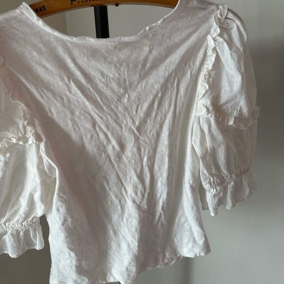Anthropologie White Puff Sleeve Ruched Blouse - Picture 8 of 13